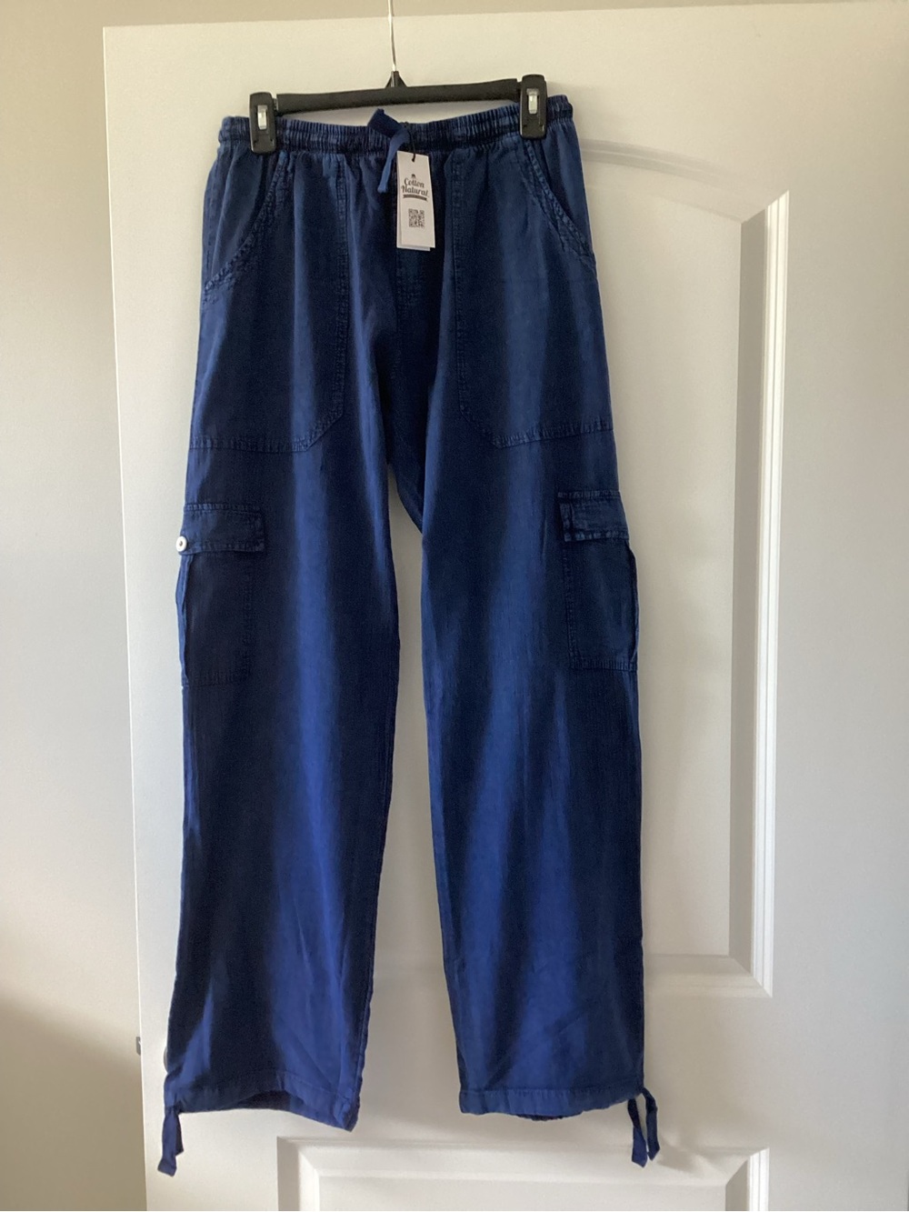 Relaxed Cargo Trousers in Navy - Women's Casual Pull-On Pants